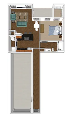 Floor plan for 1 bed, 1 bath, 831 sqft